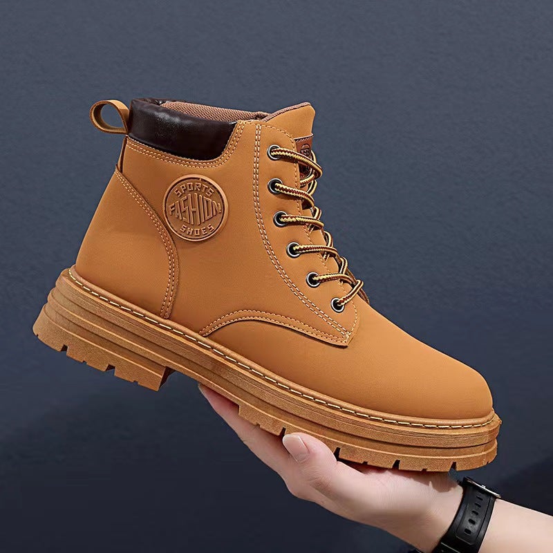 Couple'S Yellow Martin Boots Autumn British Style Vintage Mid-Top Workwear Boots High-Top Outdoor Shoes Thick Sole - Image 2